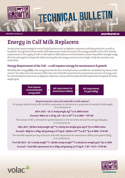 Technical Bulletin - Energy in calf milk replacers