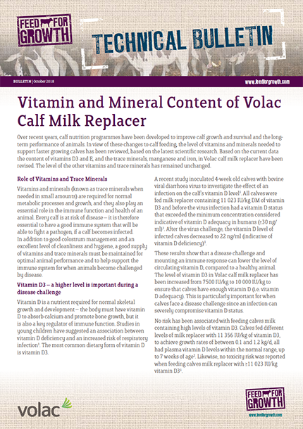 Technical Bulletin - Vitamin and Mineral Content Calf Milk Replacers